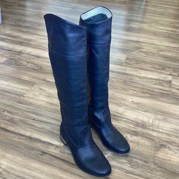 Zapato Handmade Leather Tall Boots Dark Blue Size 6.5 US 37 EU - Picture 1 of 8